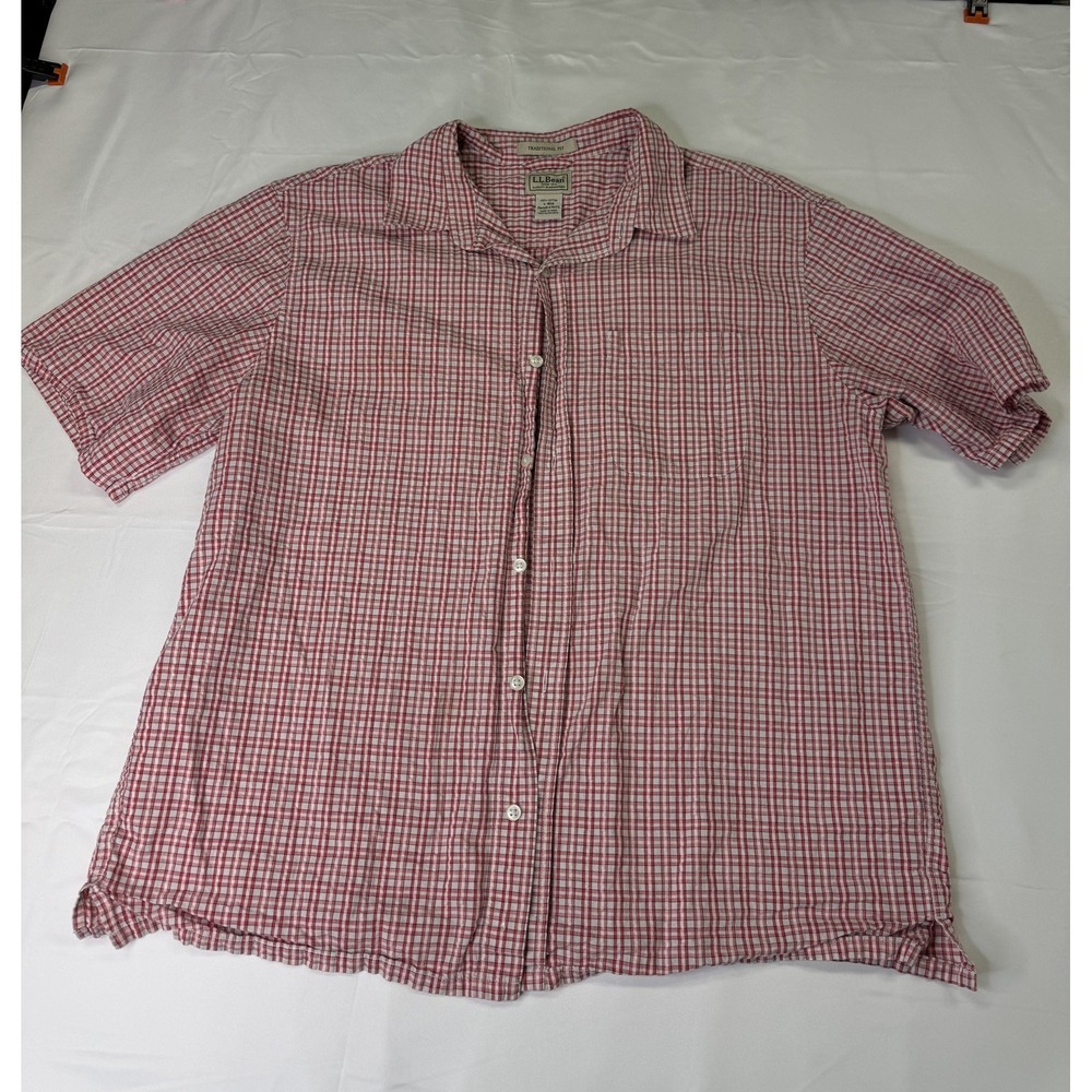 L.L. Bean Men Short Sleeve Multicolor Button Front Shirt Plaid Red Size Large L